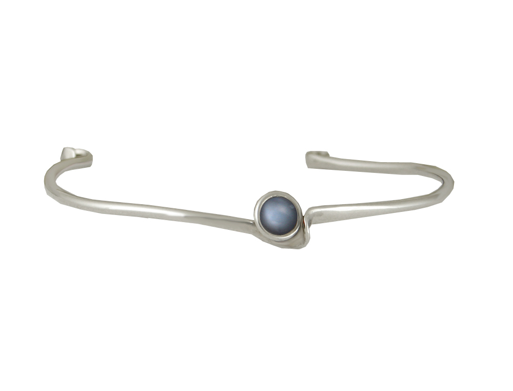 Sterling Silver Wave Cuff Bracelet With Grey Moonstone